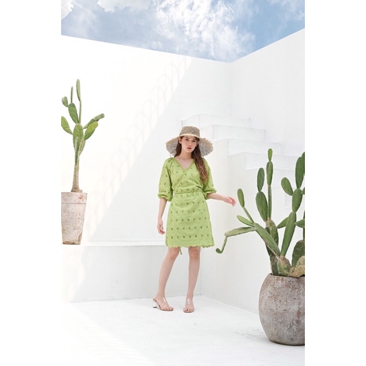 wrap embroidery cotton dress