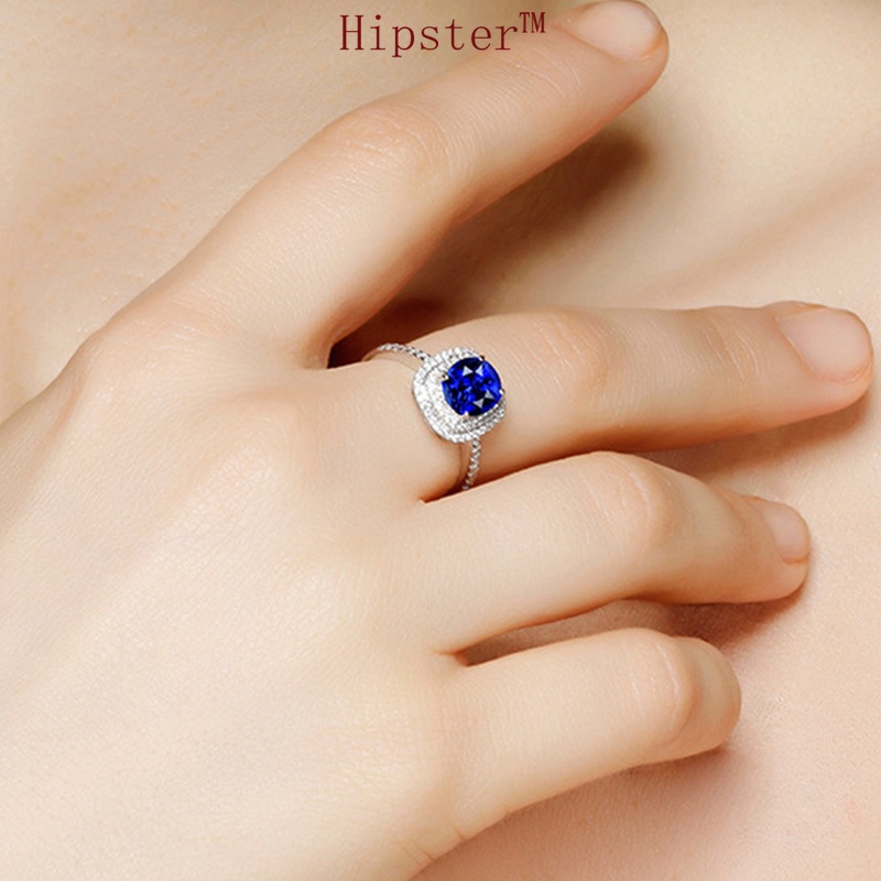 Hot Sale Classic Fashion Luxury Square Full Diamond Sapphire Adjustable Ring