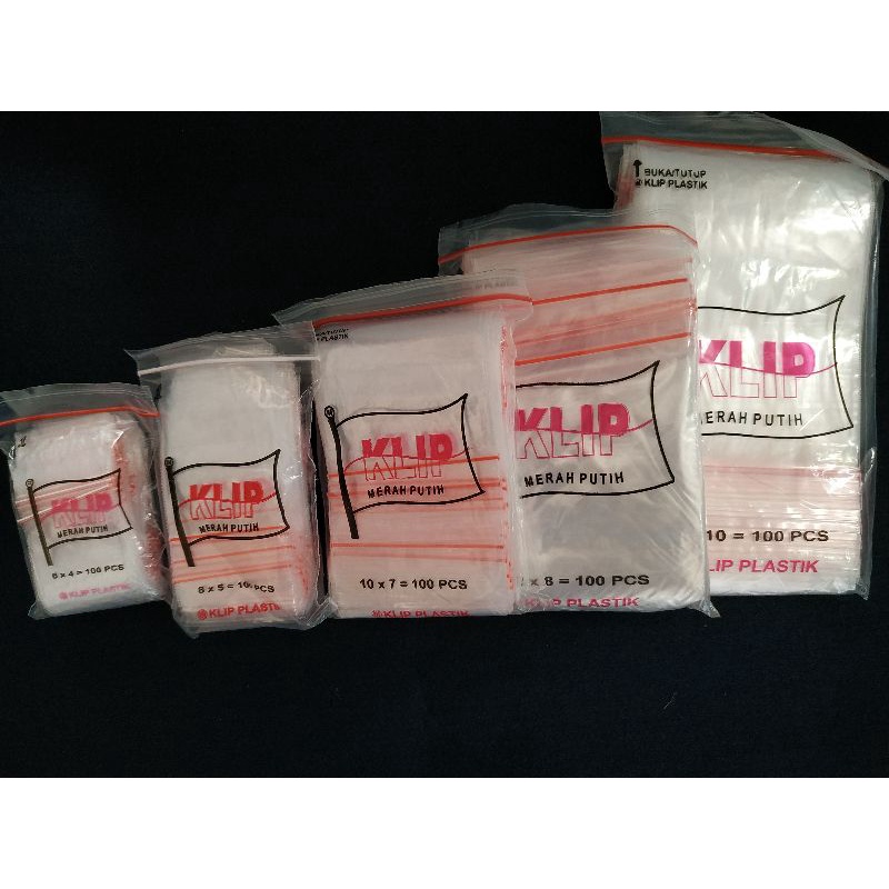 Plastik Klip/plastik cetik /ziplock all Ukuran Merah Putih