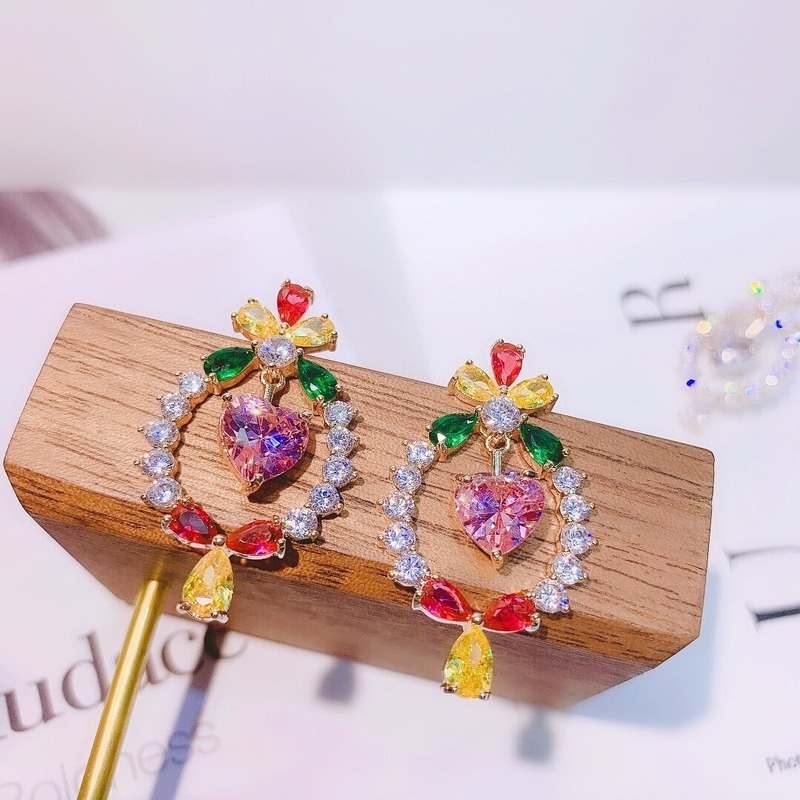 Fashion Elegant Heart Flower Earrings Colorful Eardrops