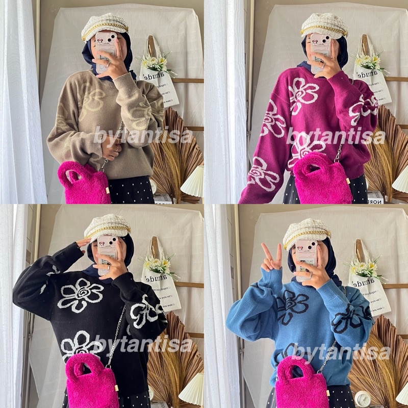 SWEATER RAJUT MOTIF BUNGA BAHAN TEBAL OVERSIZE NYAMAN HANGAT SHANDY KNIT