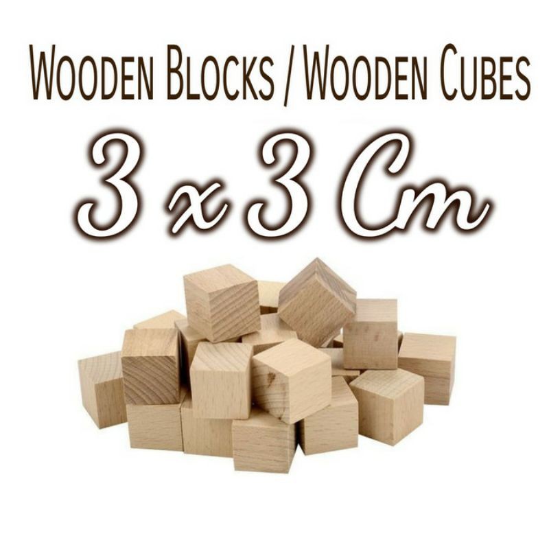 Square Wooden Cubes 3x3 cm Wooden Blocks kubus kayu persegi bahan craf