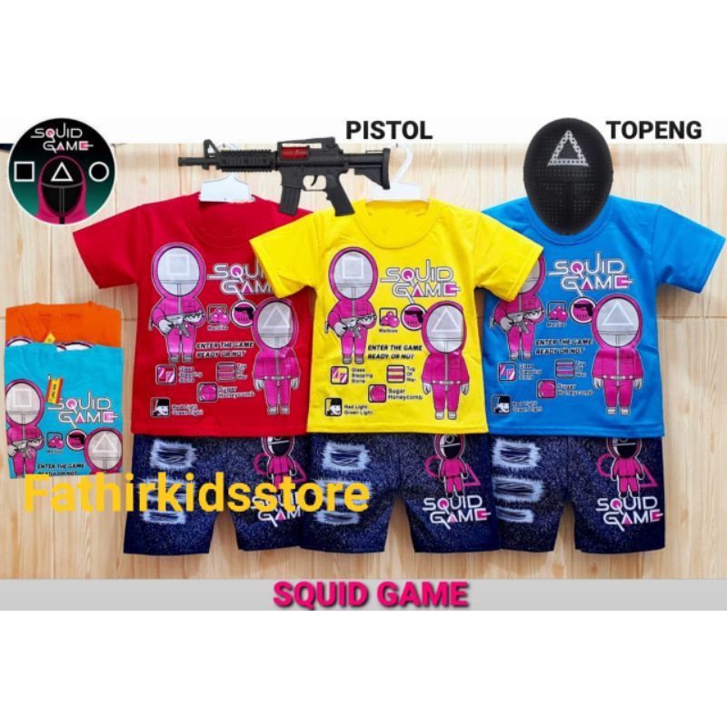 BISA COD-UNISEX SETELAN ANAK PANJANG DAN PENDEK SQUIDGAME DAPAT TOPENG