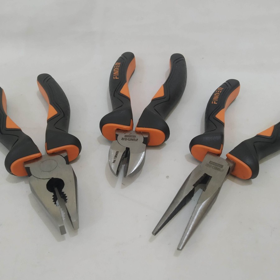 Tang jepit ujung rata kombinasi diagonal potong lancip long nose pliers 6 inch 6&quot; gagang karet premium finder