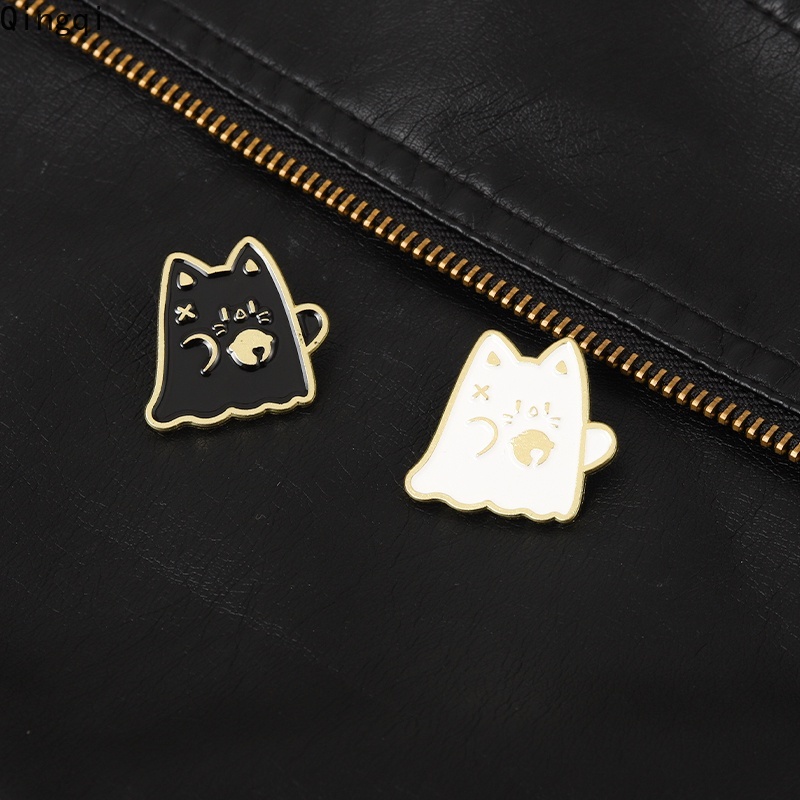 Bros Pin Enamel Bentuk Kartun Kucing Hitam Putih Untuk Hadiah Anak