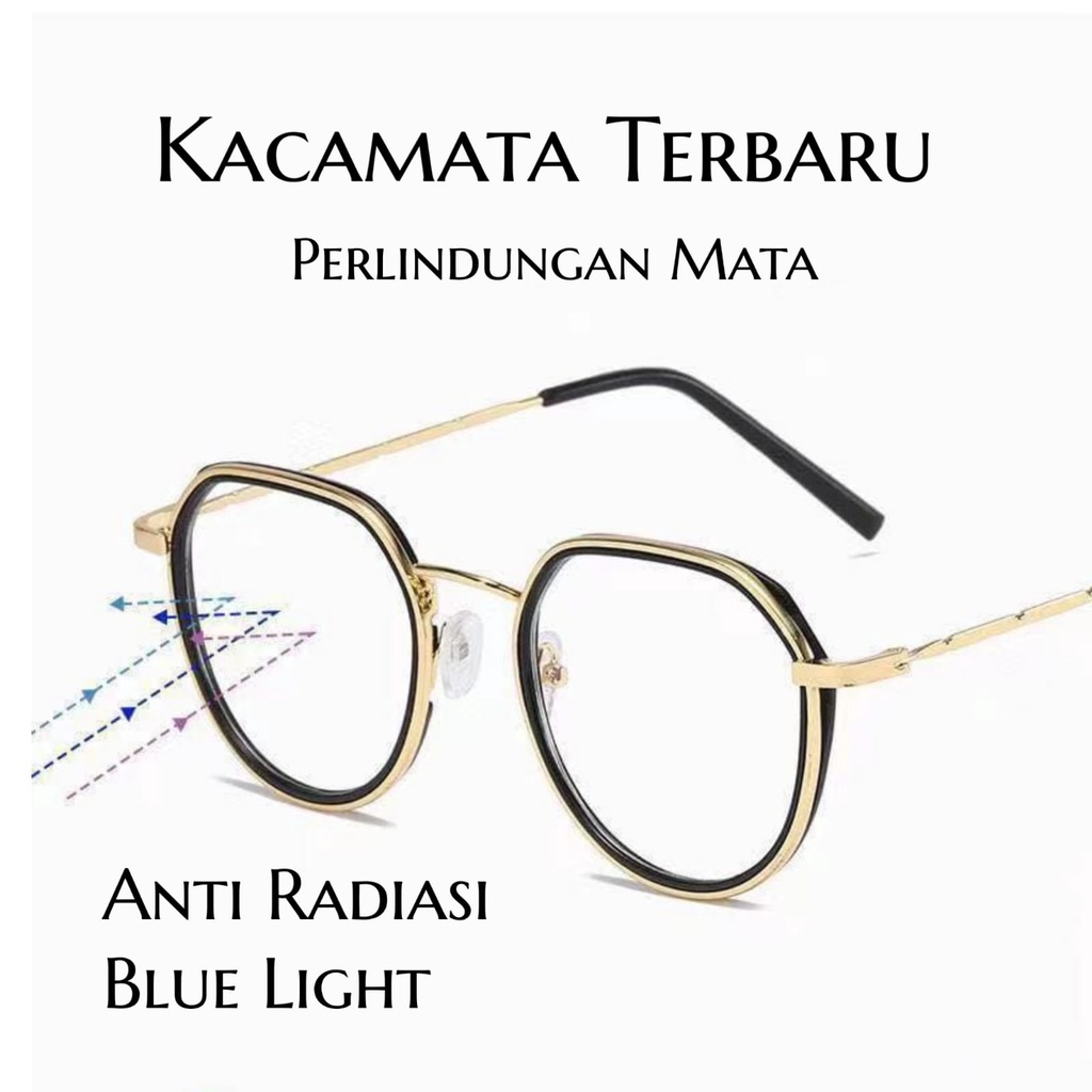 Kaca Mata Anti Radiasi Wanita Pria Poligonal Kacamata Antiradiasi Blue Light Layar HP Komputer TV Laptop Kcamata Import Frame Tebal Gaya Retro Korea KCP4