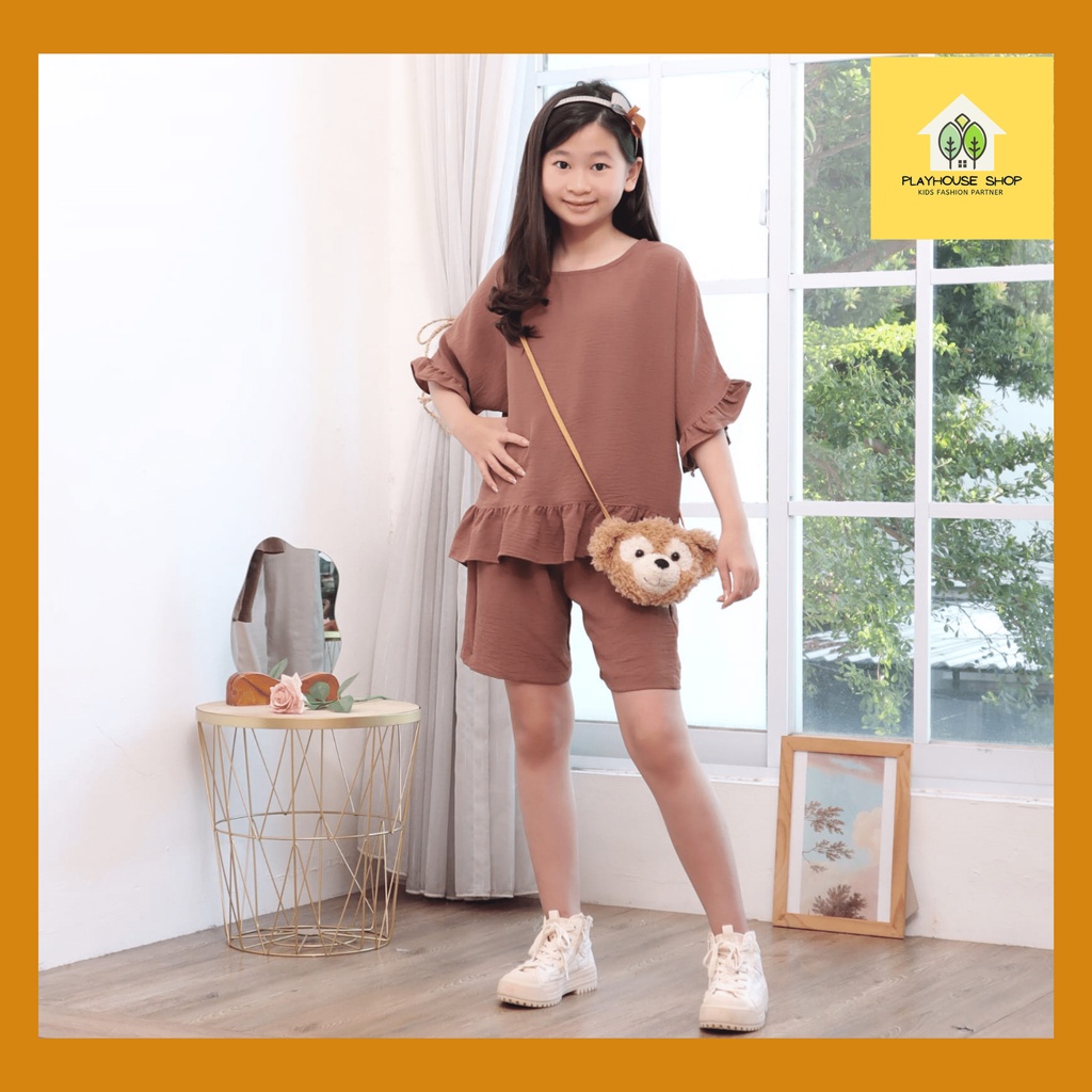 Play House - Baju Setelan Anak Perempuan Outfit Cewek Fashion Korea Model Celana Pendek Usia 6-15 Tahun