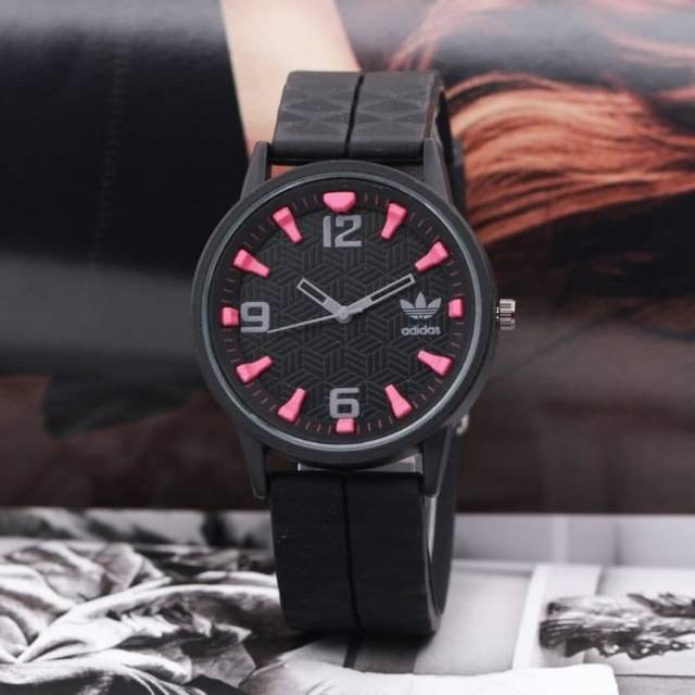 Jam tangan murah adidas black pink rubber