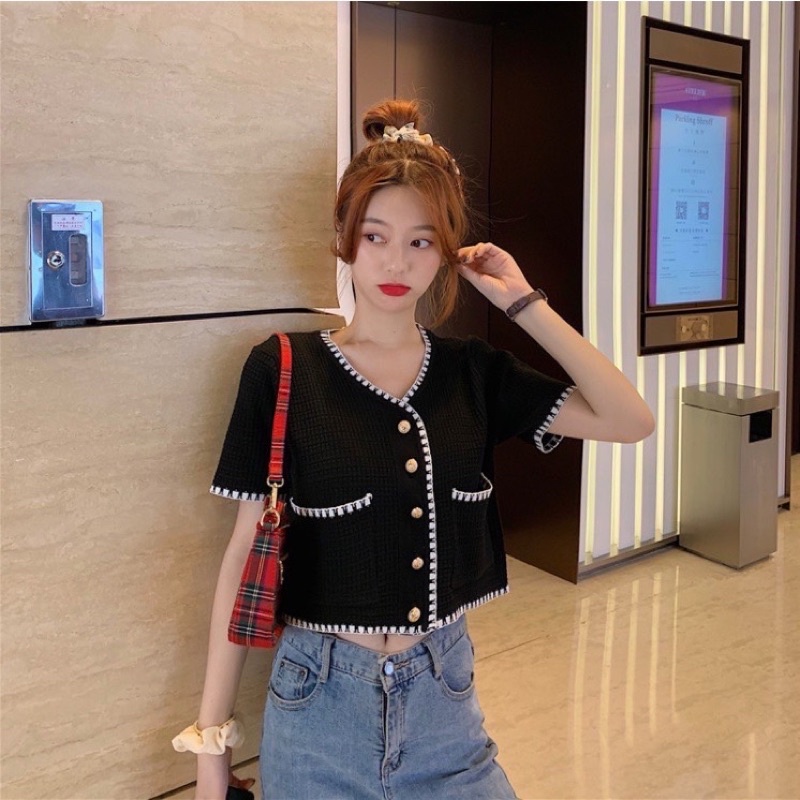 (PREMIUM) Rajut lengan pendek Model Korea Slim Crop