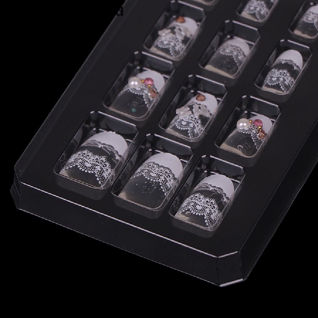 24 Pcs Kuku Palsu Bahan Akrilik Aksen Kristal Gaya Perancis Untuk Nail Art