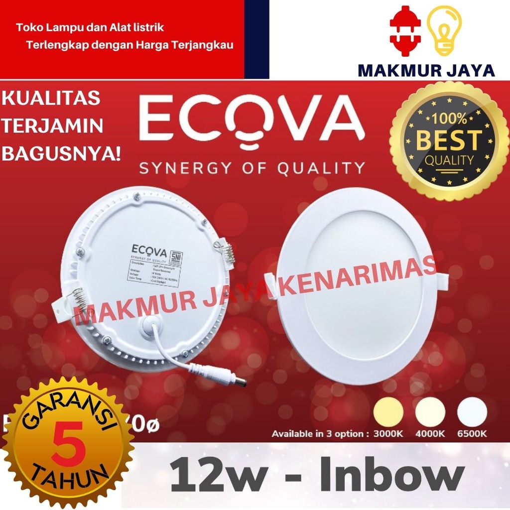 LAMPU LED PANEL LIGHT 12W WATT DOWNLIGHT PUTIH INBOW BULAT TIPIS 12W