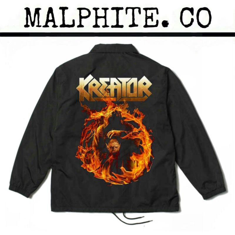 Coach Jacket Kreator Tormentor Windbreaker Motif Logo Band Musik Merch Metal Punk Rock And Roll Hita