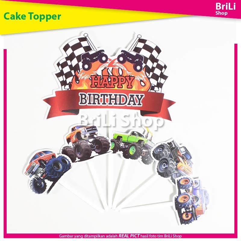 Cake Topper HAPPY BIRTHDAY Monster Truck Hiasan Kue Ultah Ulang Tahun Mobil Truk