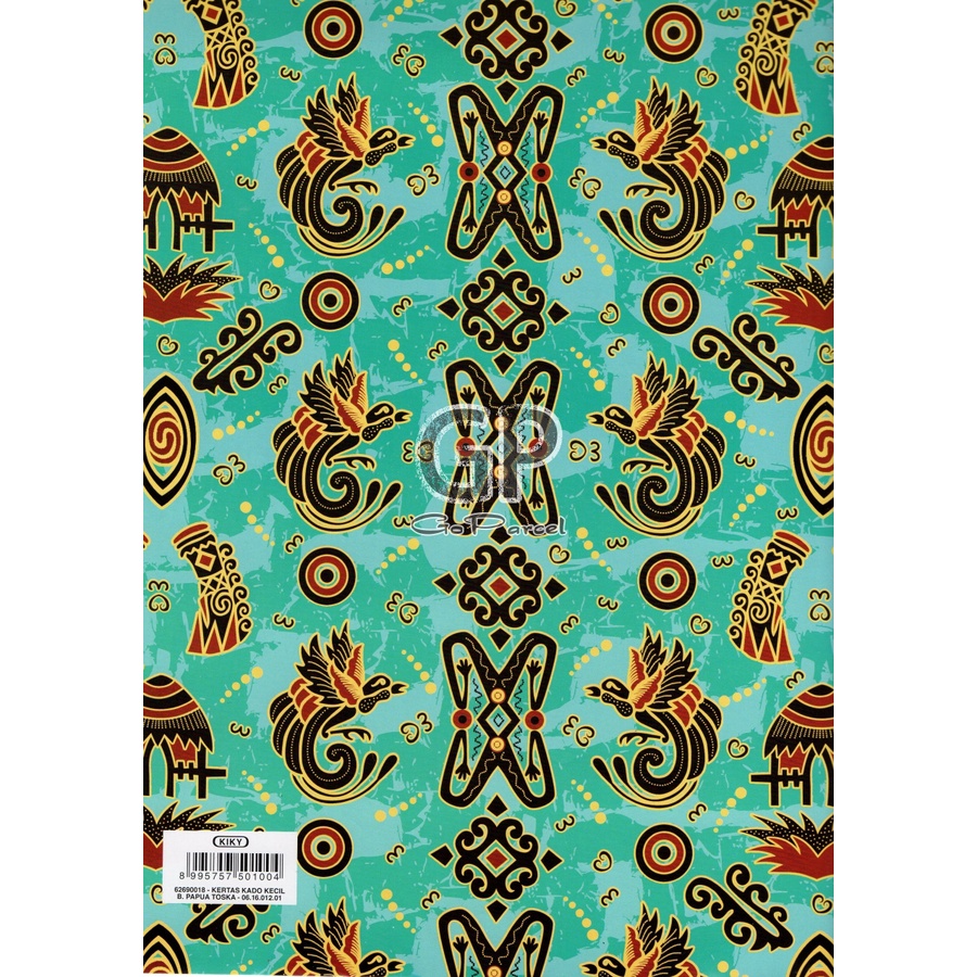 ( 5 Lembar ) KERTAS KADO KIKY BATIK SINGER WARNA WARNI SUMATRA TRIBAL ORNAMEN KIKY - GIFT WRAP PAPER SHINNY MENGKILAP GLOSSY