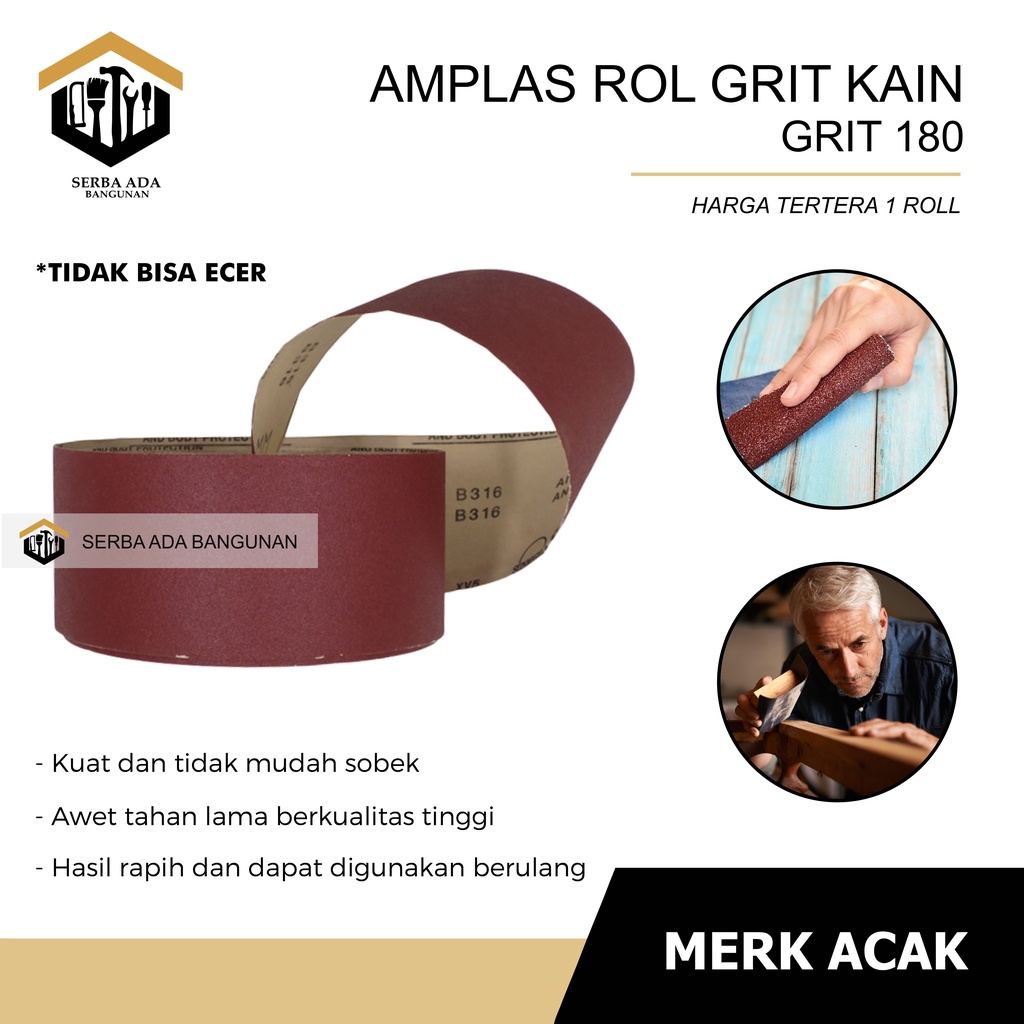 AMPLAS ROLL GRIT 180 / AMPELAS BESI / AMPLAS ROL PANJANG 50 METER BERKUALITAS