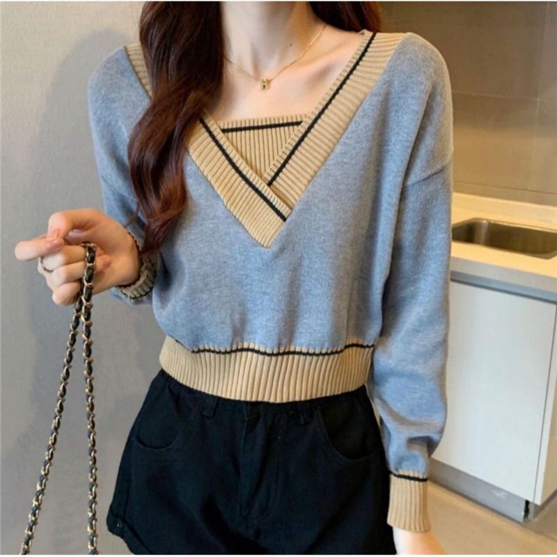 JULIE TOP KNITE SWEATER | SWEATER RAJUT CROP | ATASAN RAJUT KOREA | SWEATER KOREAN STYLE