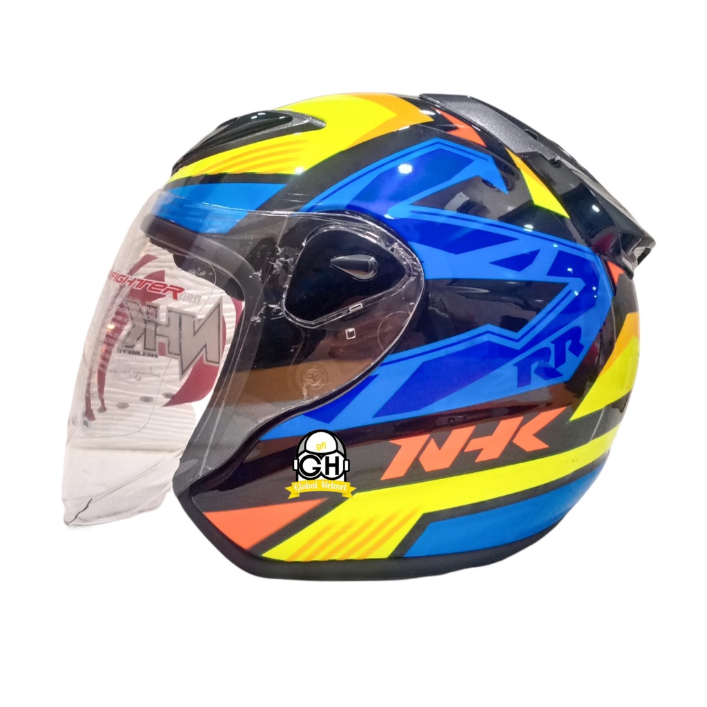 HELM NHK R6 MOTIF STARCO BLACK YELLOW BLUE HALF FACE NHK R6 MOTIF