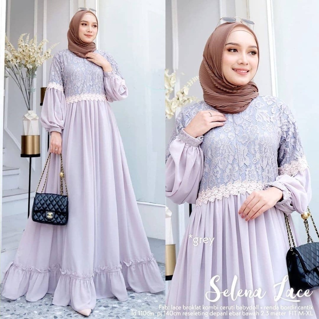 SELENA LACE / YESIKA MAXY/ DRES MUSLIM / DRESS CASUAL / GAMIS MEWAH / GAMIS BRUKAT / GAMIS KONDANGAN