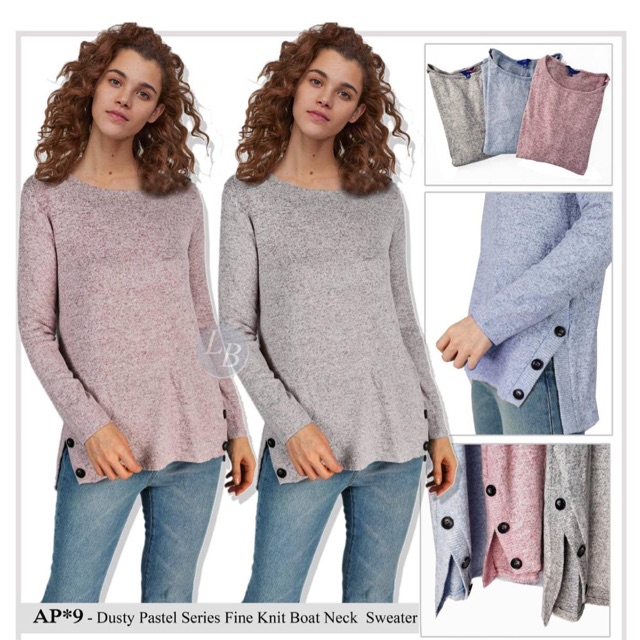 B1461 Apt9 dusty pastel series fine knit boat neck sweater (READY BLUE PASTEL)