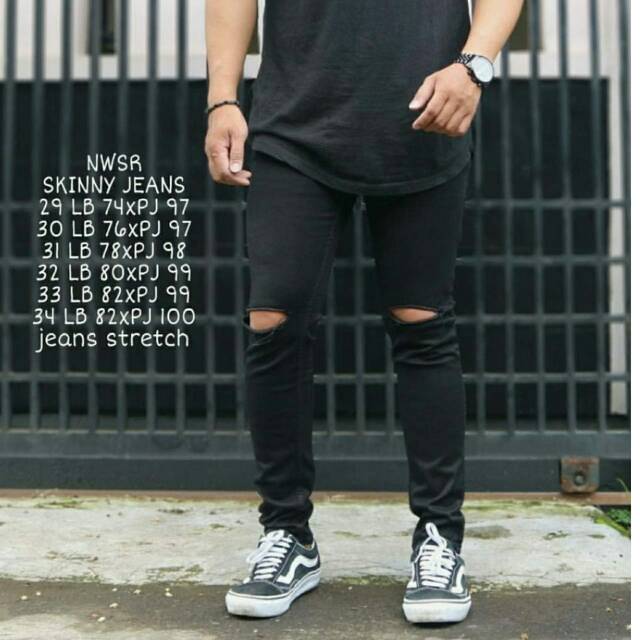 Celana sobek lutut pria - skinny jeans hitam pekat - celana jeans hitam sobek lutut