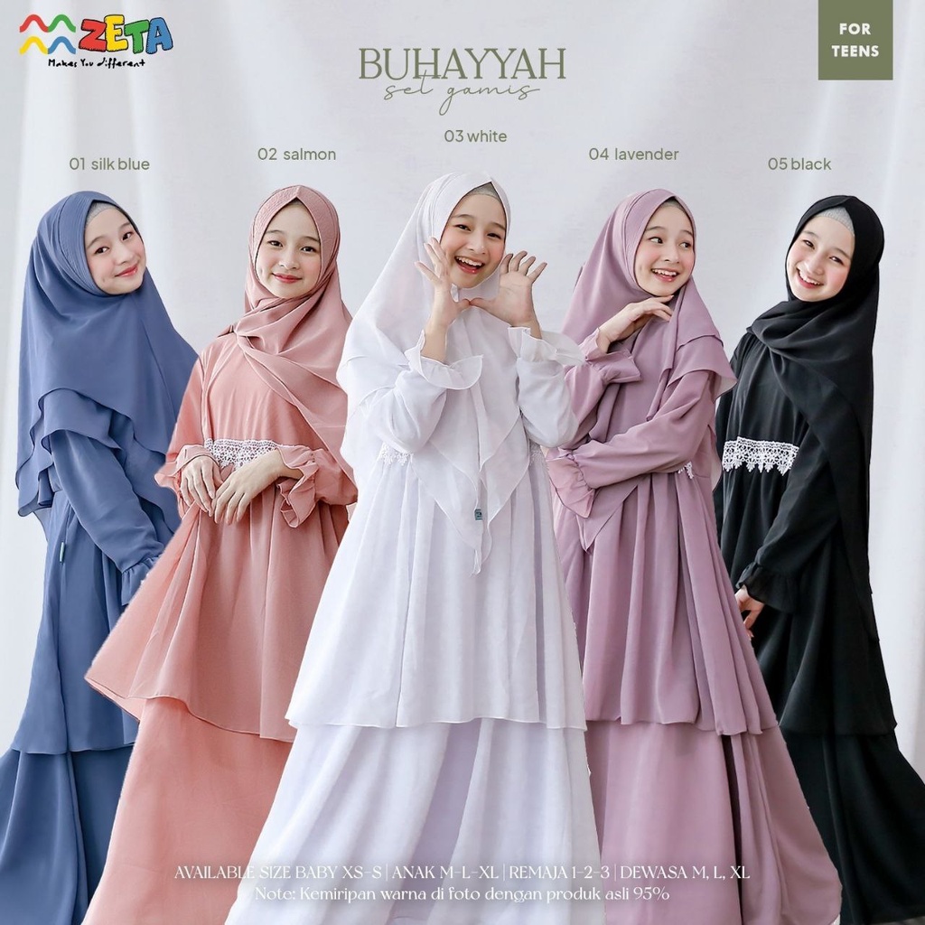 Gamis Zeta Outfit ORIGINAL dan Bergaransi Buhayyah Series Gamis Dewasa Dan Anak Perempuan Satu Set D