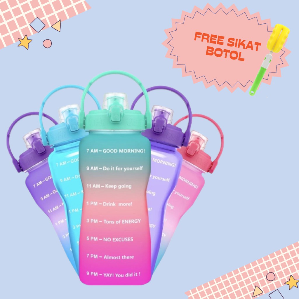 QUIFIT ORIGINAL BOTOL MINUM 2L WAKTU INCLUDE STRAW / BOTOL MINUM PENANDA WAKTU /FREE SIKAT BOTOL/ TUMBLER WAKTU JUMBO