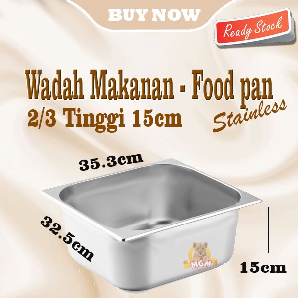 Food pan prasmanan Stainless ukuran 2/3 tinggi 15cm Wadah gastronorm