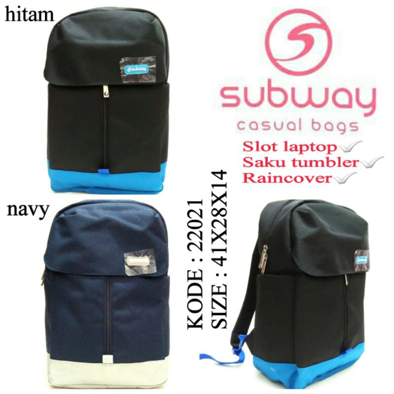 TAS RANSEL SEKOLAH ANAK PEREMPUAN SUBWAY  22021 WARNA HITAM DAN NAVY ADA RAINCOVER