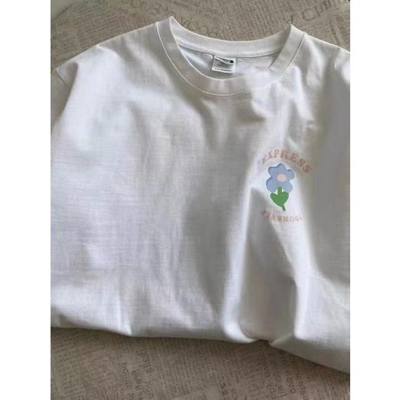 kaos atasan wanita floret biru / baju oversize korean style terbaru / baju oversize kekinian / baju kaos wanita lengan pendek bergaya（realpict）