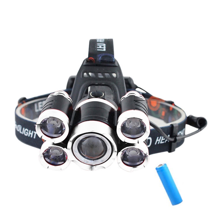 Headlamp Senter Kepala T6 + 4 XPE 40000 Lumens Set BL254