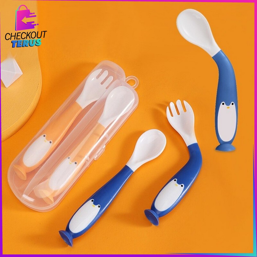 CT C345 Sendok Makan Bayi Sendok Bengkok Bayi Perlengkapan Bayi Sendok Garpu Set Anak Bayi Sendok Makan Bayi Silikon Fleksibel Spoon BPA Free