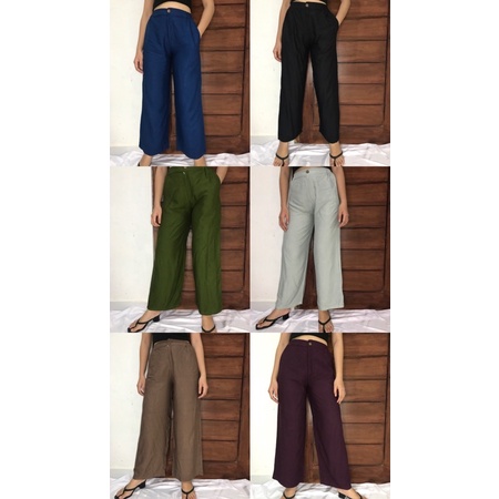 Kulot Highwaist Rayon Wanita Polos Kancing Bali Premium