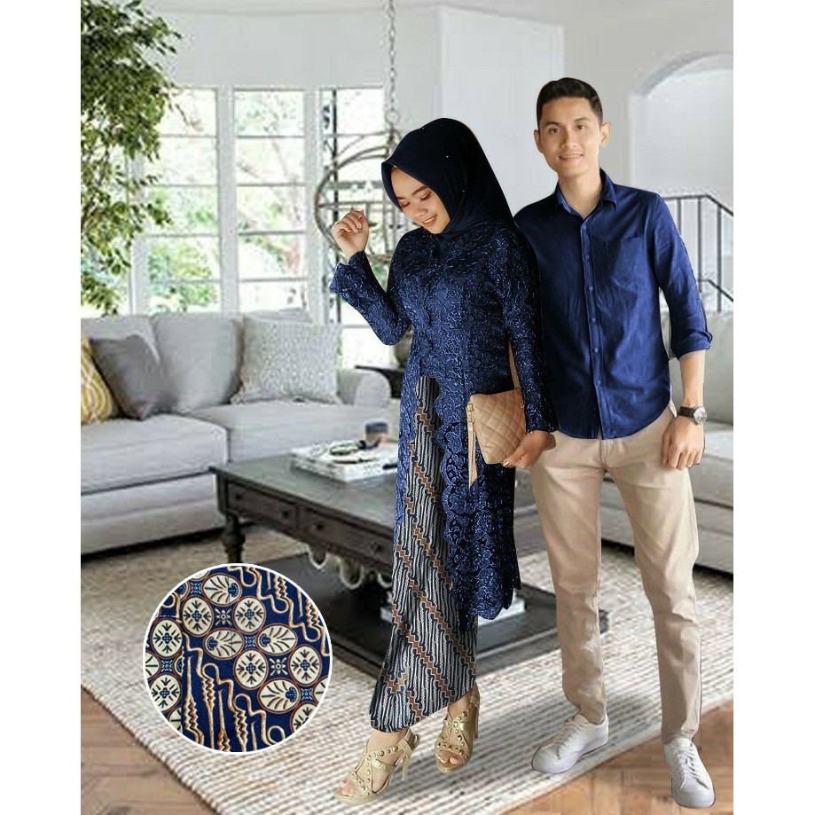 HOPYLOVY - Baju Couple Pasangan Kondangan Brukat Kebaya Dan Kemeja Nurti