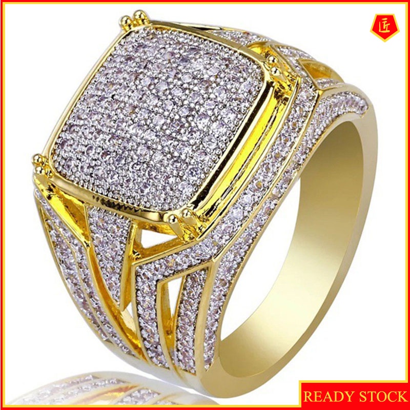 [Ready Stock]18K Gold Square Diamond Ring Personality