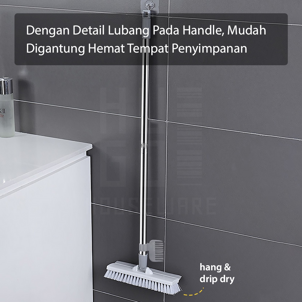 HUGO Sikat Pembersih Lantai Toilet Kamar Mandi 2 in 1 Praktis Serbaguna Serokan Air Gagang Panjang Warna Putih