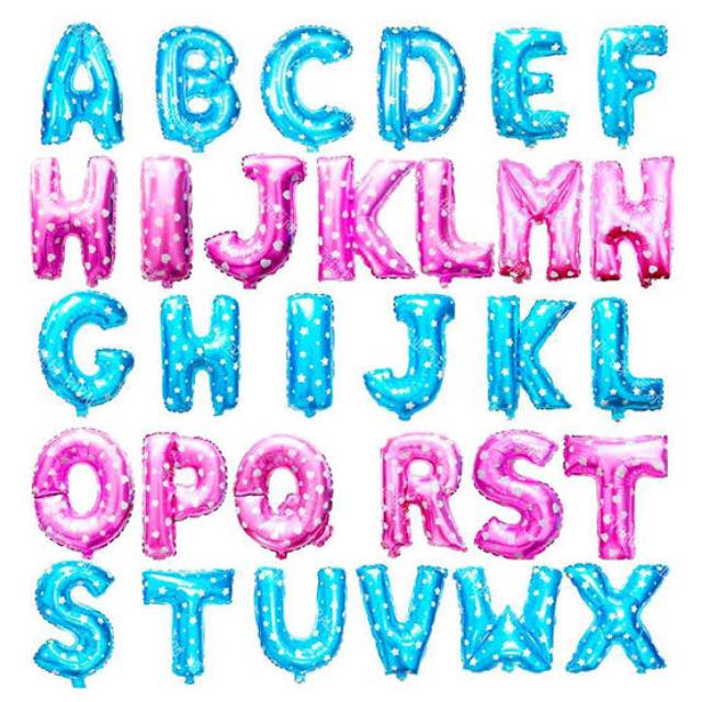 Balon huruf/ angka warna pink dan biru