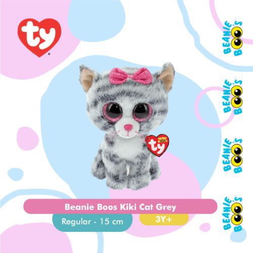 TY Toys Beanie Boos Kiki Cat Grey R - Boneka Kucing Anak 3Y+ (Tersedia varian ukuran)