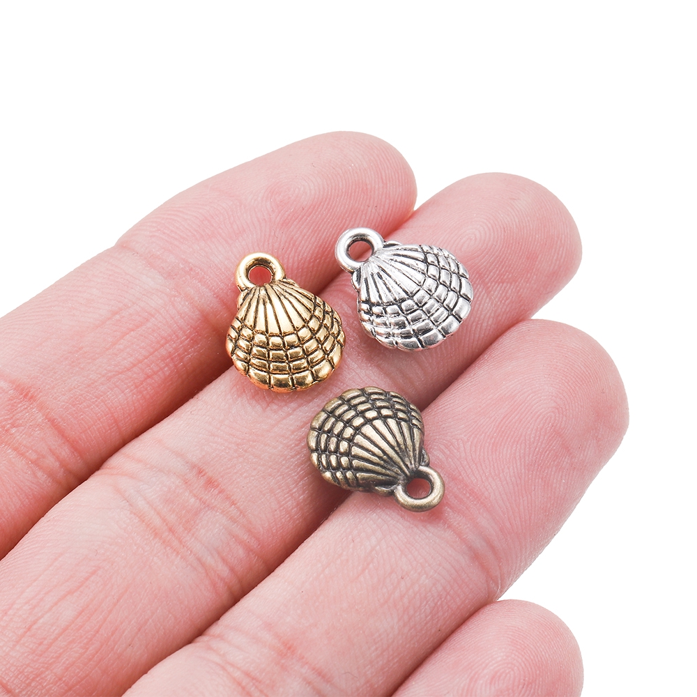 12pcs/lot 13x10mm Antique Silver Gold Double Sided Shell Charms Pendants Findings For DIY Necklace Bracelet Supplies Accessories