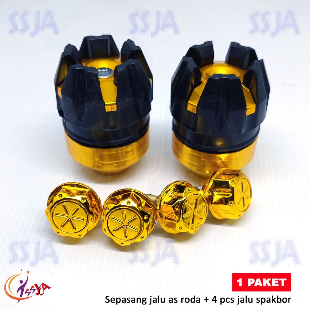 PAKET PROMO Jalu As Roda Depan Naga CNC Model Bulat - Universal Size Besar PLUS 4 pcs jalu spakbor flower