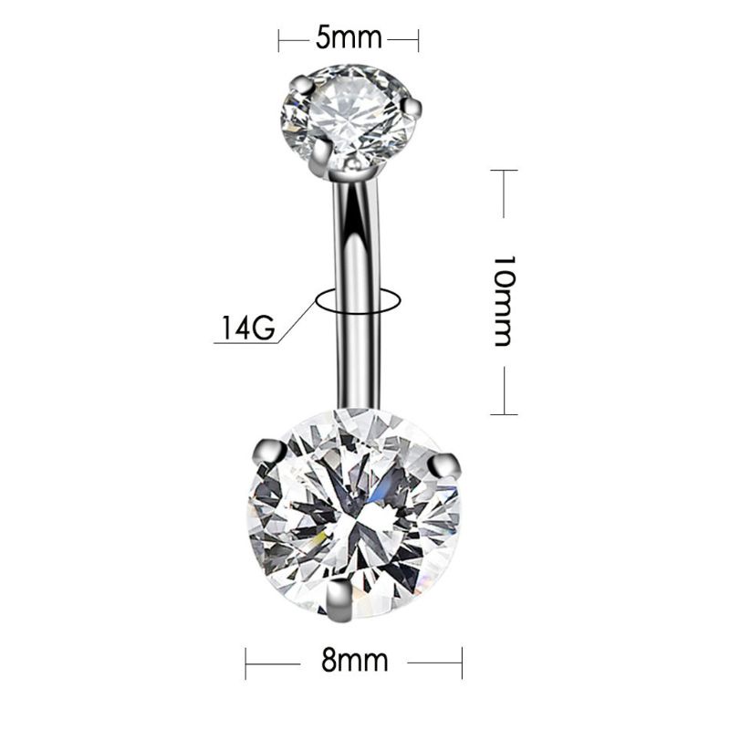 Siy Cincin Tindik Pusar Bahan Stainless Steel Desain Barbell Hias Cubic Zirconia Berat 14g Ada 8 Warna