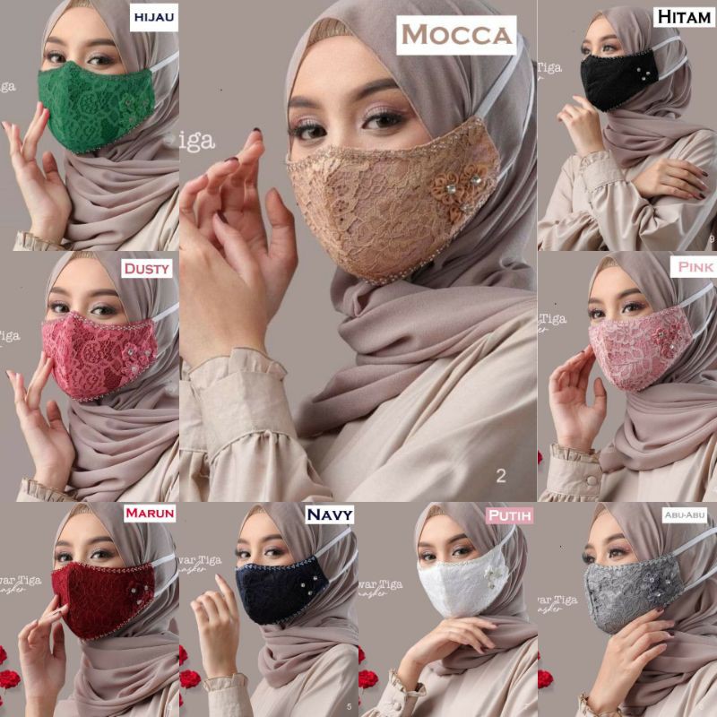 MASKER HIJAB BROKAT CANTIK / MASKER PAYET TIGA MAWAR HEADLOOP