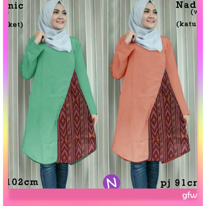 Atasan Tunik Nadia FREEBONUS GFW 57216 BisaCOD TunikMuslim Wolfish LD102cm BajuMuslim TunikMurah