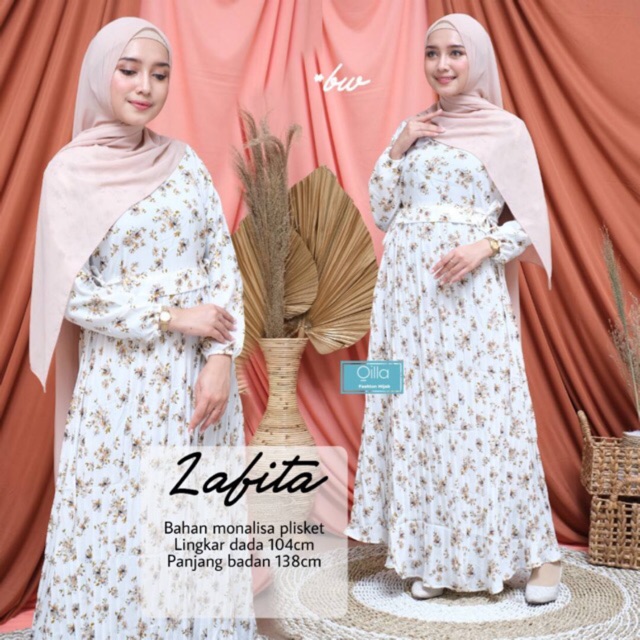 ZAFITA DRESS by Alice : Gamis wanita katun berkualitas halus kombinasi polos kotak anggun elegan ori