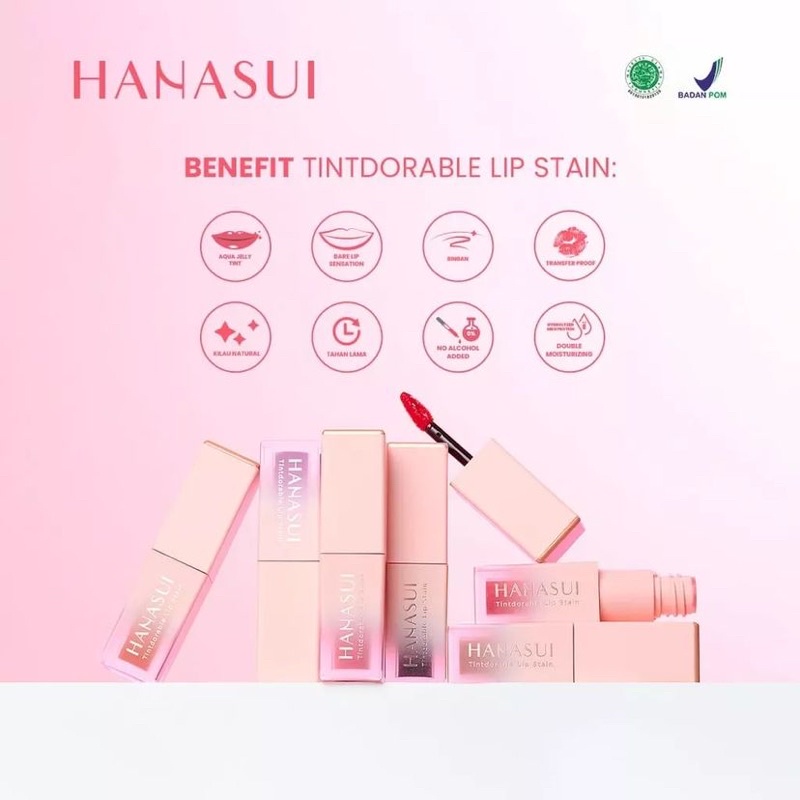 HANASUI Tintdorable Lip Stain Lip Tint Mattedorable Warna Cerah Natural Alami Berkilau Tekstur Ringan Melembabkan Tahan Lama Longlasting