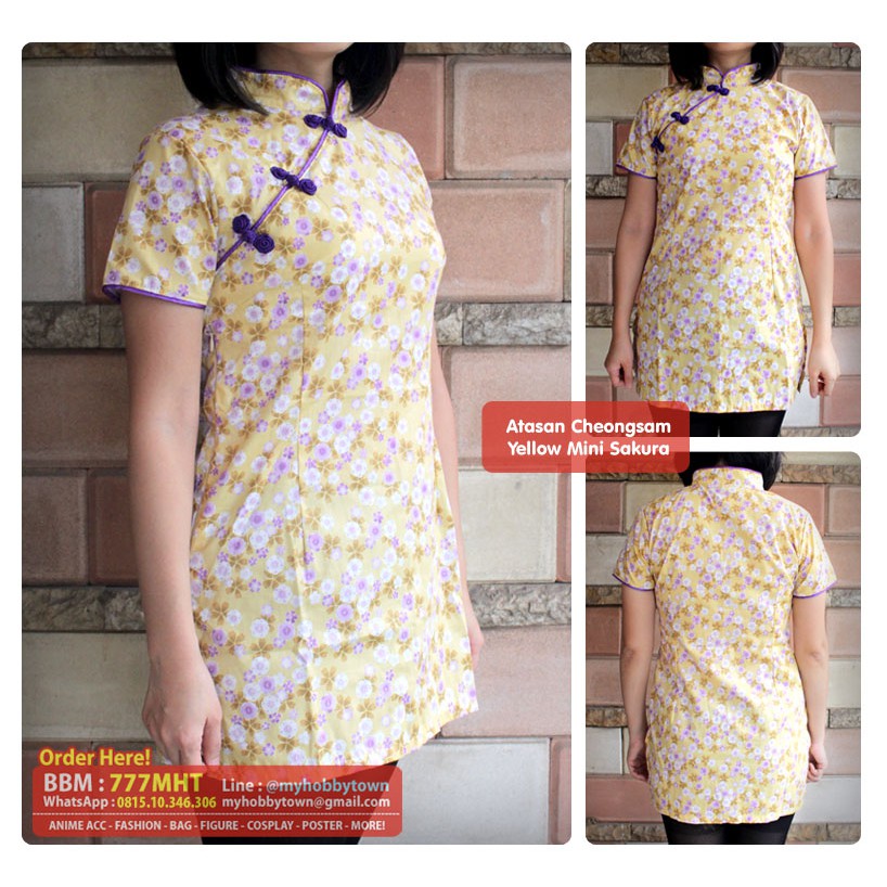 Atasan/Blouse Cheongsam / Qipao : Yellow Mini Sakura