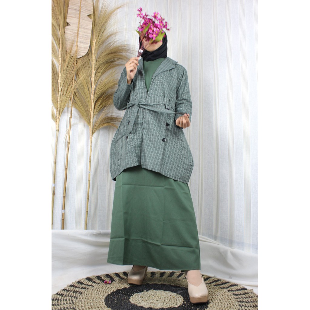 Dress + BLEZZER blaze blezer RANITIA kotak kotak MUSLIM FASHION WANITA BAJU SYAR'I HIJAB