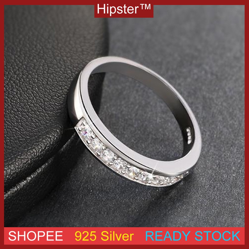 925 Perak Berlapis Cincin Klasik Pasangan Cincin Satu Baris Cincin Berlian