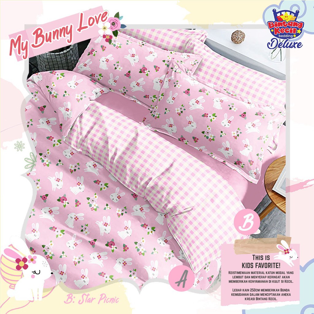 BADCOVER SPREI SET KATUN LOKAL MOTIF MY BUNNY LOVE PINK