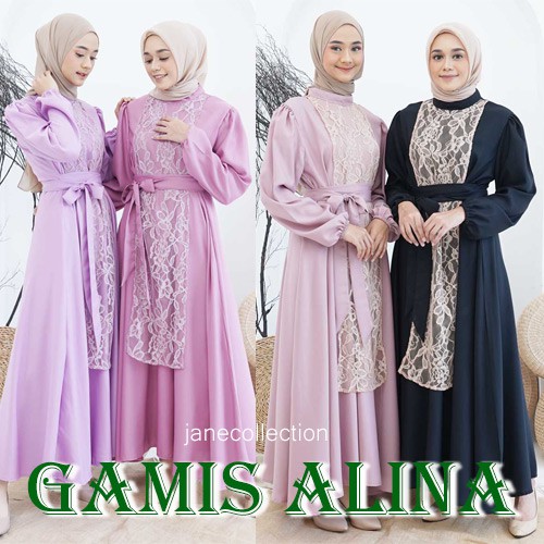 JANE COLLECTION || Baju Muslim Gamis Alina Wanita Brukat