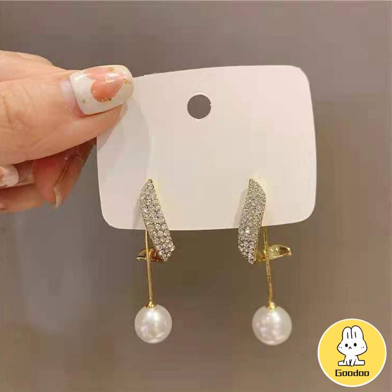 Elegan Berlian Mutiara Fashion Sederhana Temperamen Wanita Anting Rumbai Panjang -Doo